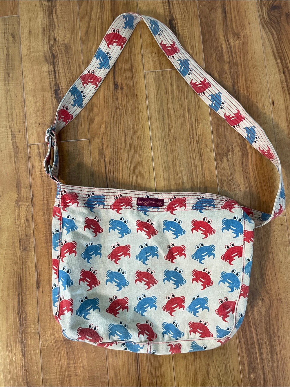 bungalow 360 Canvas Messenger Bag with Red & Blue Crab Print